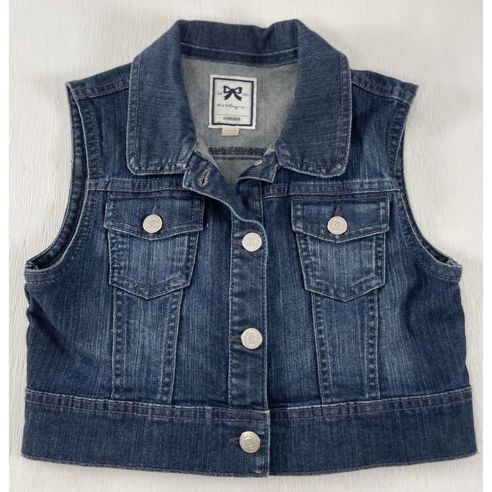 Gymboree Blue Denim‎ Button Cowgirl Jean Vest Cropped Size Large 10/12 Stretch